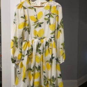 Lemon yellow white and green long sleeve dress embellished at top bodice